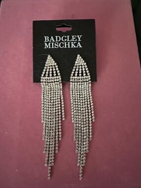 Badgley Mischka Silver Crystal Fringe Chandelier Earrings